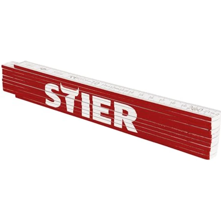 STIER Zollstock, 2 m Buchenholz, 10 Glieder, 90°/180° Raster, metrische Skala, beidseitiger Aufdruck, robust & präzise, STIER - Zollstock für Messaufgaben – Bild 1