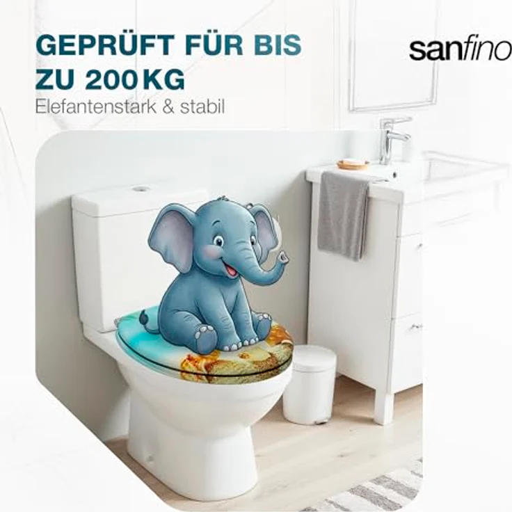 Sanfino WC Sitz Seastar Beach, Toilettendeckel aus Holz mit Absenkautomatik, hellblau, 43,5 x 37,5 cm – Bild 7