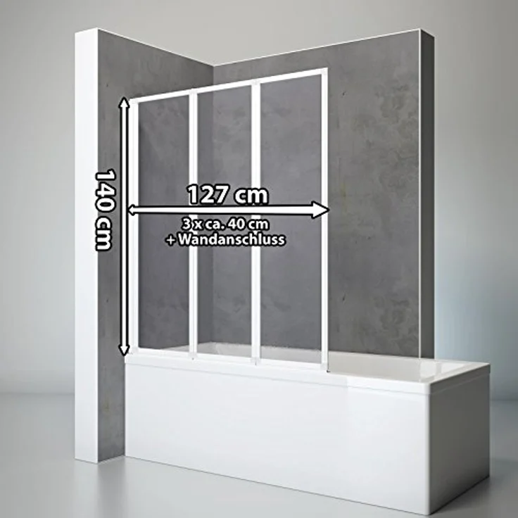 Schulte Badewannenfaltwand Well, Kunstglas, (3 tlg), BxH: 127 x 140 cm, strukturiertes Kunstglas Tropfen, Alpinweiß + Transparent – Bild 2