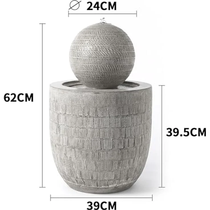 Köhko Gartenbrunnen Kugelbrunnen, moderner Zierbrunnen mit strukturierter Oberfläche und kaltweißer LED-Beleuchtung, 62 cm Höhe – Bild 3