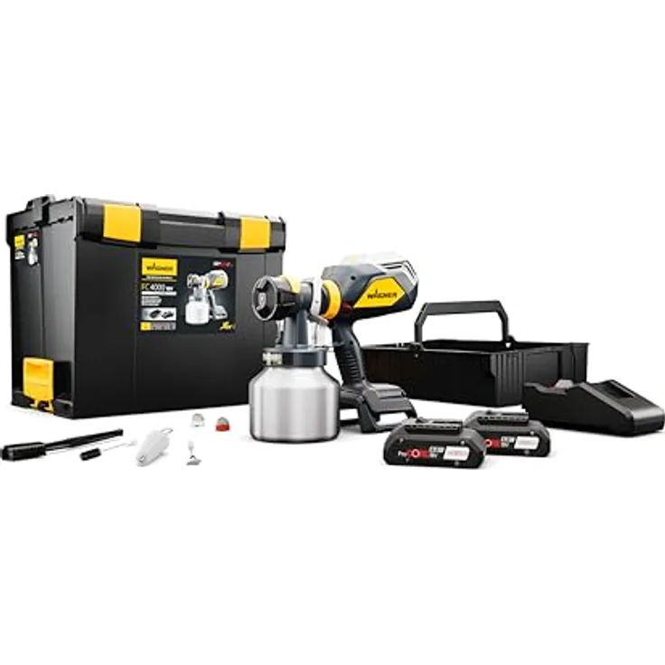 WAGNER FinishControl 4000, XVLP Akku-Farbsprühsystem mit 2x 4Ah Akku und Click&Paint-System, ergonomische Bauweise