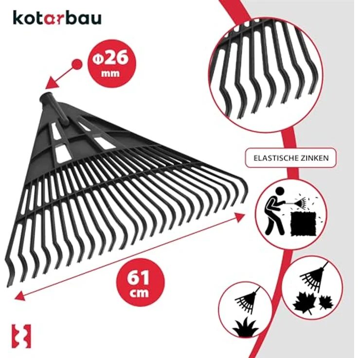 KOTARBAU® Laubrechen Kunststoff 61 cm - ohne Stiel - vielseitiger Laubbesen für Herbstlaub & Heckenschnitt - recycelter Kunststoff - schwarz – Bild 4