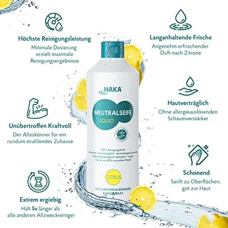 HAKA Neutralseife Liquid Citrus 1 l Allzweckreiniger umweltfreundlich & ph-neutral – Bild 3