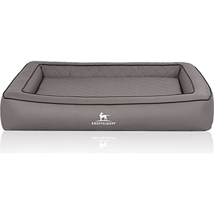 Knuffelwuff Orthopädisches Hundebett aus Laser gestepptem Kunstleder Hampstead M-L 85 x 65cm Grau – Bild 2