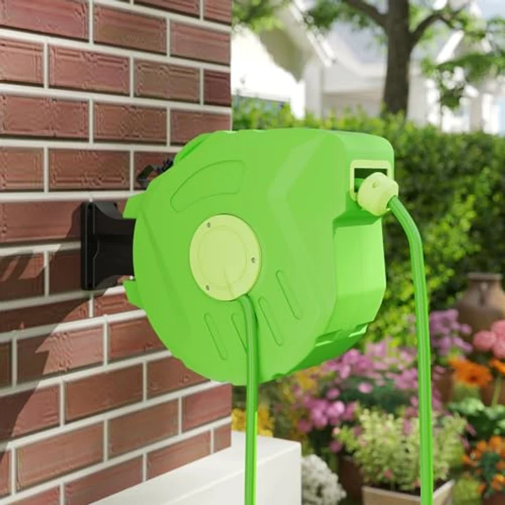 Outsunny Schlauchtrommel Automatik, 15m Gartenschlauch, grün – Bild 7