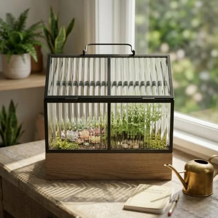 EDAXO Mini-Gewächshaus KALA, Metallrahmen mit Glas, 30 x 26 x 18 cm, ideal für Kräuter und Sukkulenten – Bild 9