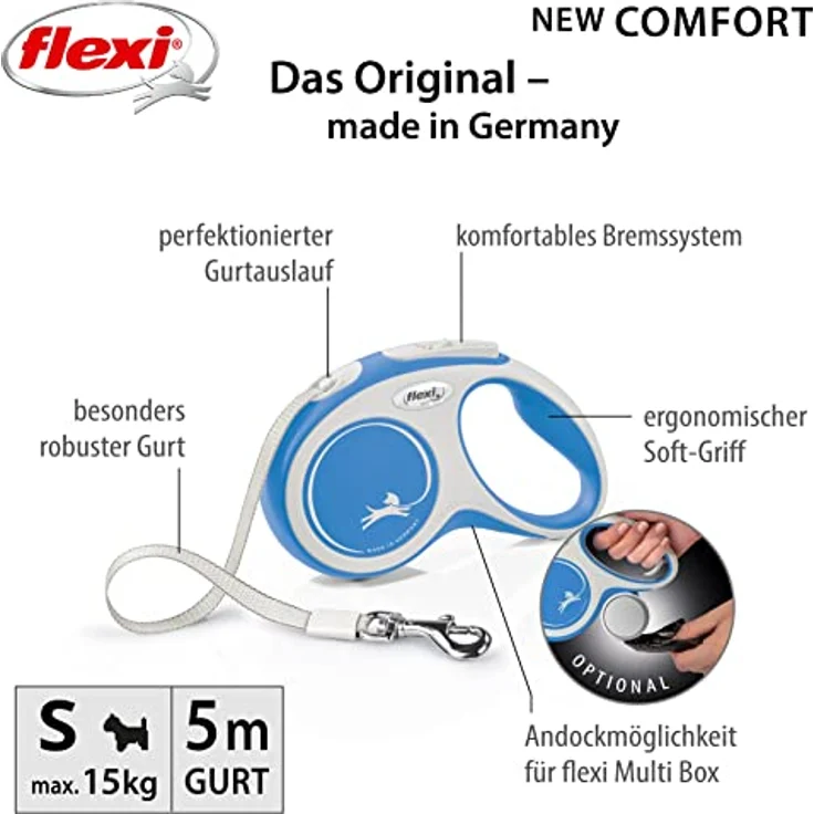 Kerbl Flexi Leine New Comfort Gurt Rollleine, Hundführleine Hundeleine, blau, 15 kg – Bild 2