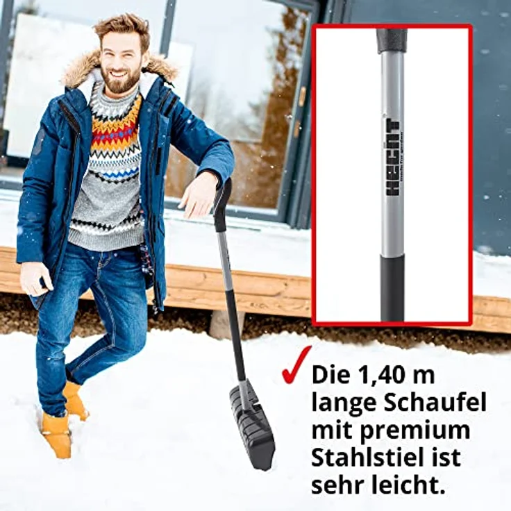 HECHT Schneeschaufel 5400 GT, 54 cm breites Kunststoffschild, stabiler Stahlstiel mit gummiertem Griff, Gesamtlänge 1,40 m – Bild 6