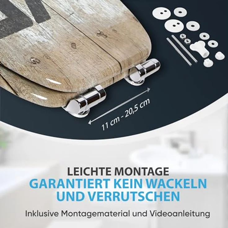 Sanilo WC Sitz Old Style, Toilettendeckel aus Holz mit Absenkautomatik und antibakterieller Oberfläche, 47 x 37,7 cm – Bild 5