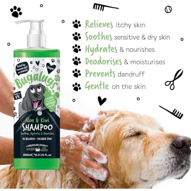 Bugalugs Aloe & Kiwi Hundeshampoo, pH-neutrale Pflege mit Vitaminen und Aloe Vera, 500 ml – Bild 3