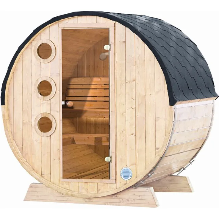 Wolff Finnhaus Saunafass Mini 160 montiert DS schwarz 205x160 cm