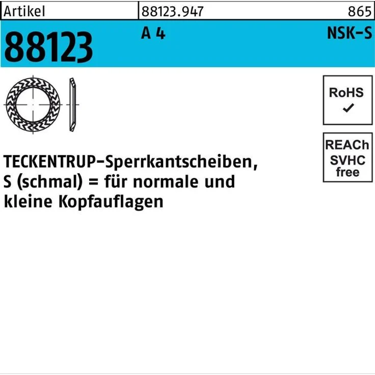Artikel 88123 A 4 Form S TECKENTRUP-Sperrkantscheiben NSK für normale und kleine Kopfauflagen - Abmessung: NSK-S 10 VE=S (1000 Stück)