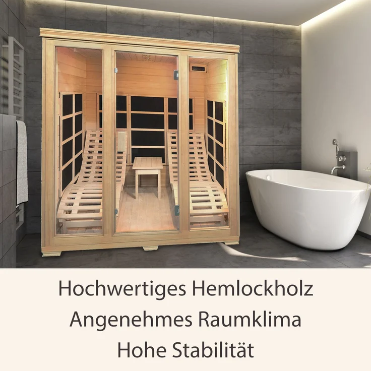 Artsauna Infrarotkabine Billund – Dual-Heizsystem Infrarotsauna - 2 Personen – LED-Farblicht, digitaler Steuerung – Hemlock-Holz, 170 x 190 x 190 cm – Bild 5