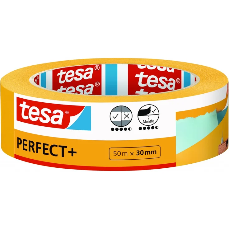 tesa Malerband Perfect+ 50 m x 30 mm, gelb – Bild 1