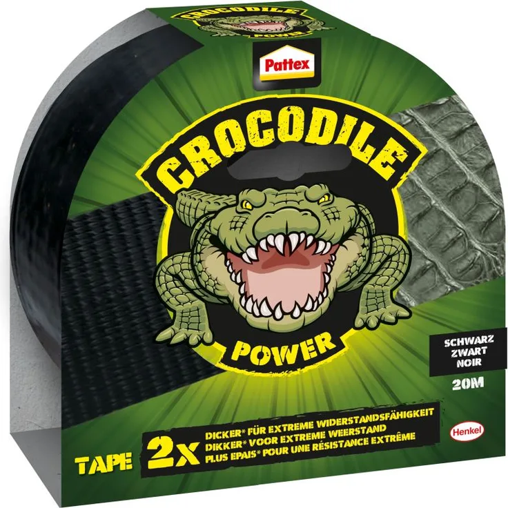 Pattex Crocodile Power Klebeband 20m starkes Gewebeband doppelter Dicke Schwarz