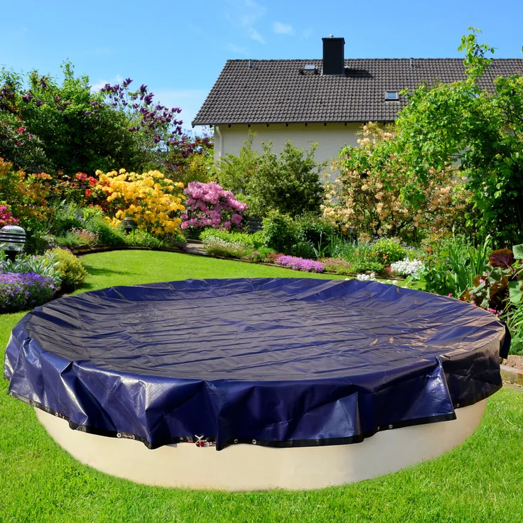 Winterabdeckplane für Ovalformbecken 300 g-m² mit Randverstärkung, geeignet für Beckengröße: 7 x 3,5 m, blau, schwarz
