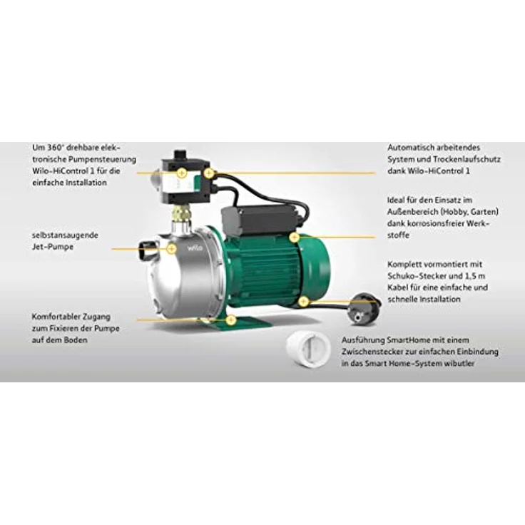 Wilo-Jet FWJ 203 Gartenpumpe, selbstansaugender Hauswasserautomat-Hauswasserwerk zur Wasserversorgung aus Brunnen, Zisternen und Regentonnen, 5000l/h, 4,2 bar, 750W – Bild 3