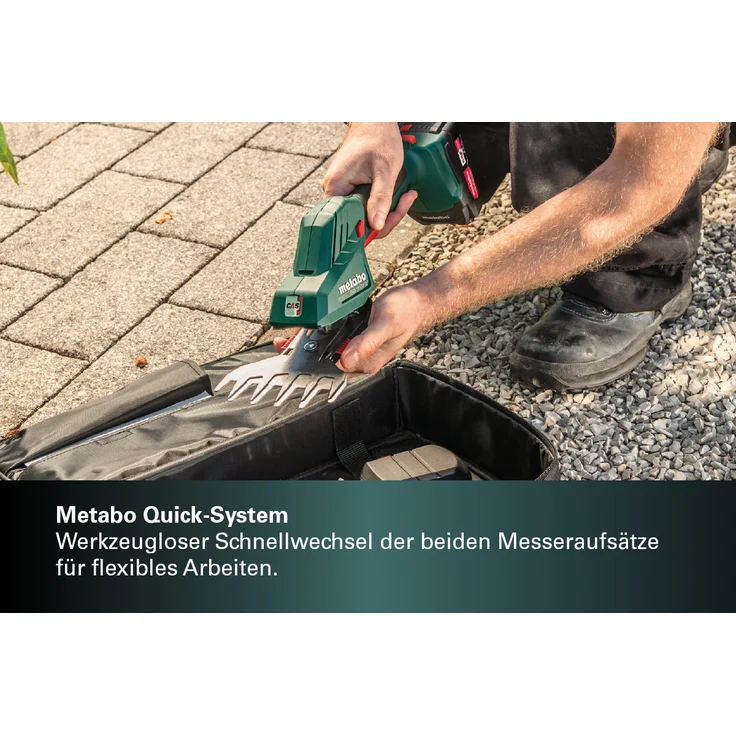 Metabo Akku-Strauch- und Grasschere SGS 18 LTX Q (18V, Li-Ion, inkl. 20cm Strauch- und 11,5cm Grasmesser) ohne Akku und Ladegerät, in metaBOX 145 L – Bild 5