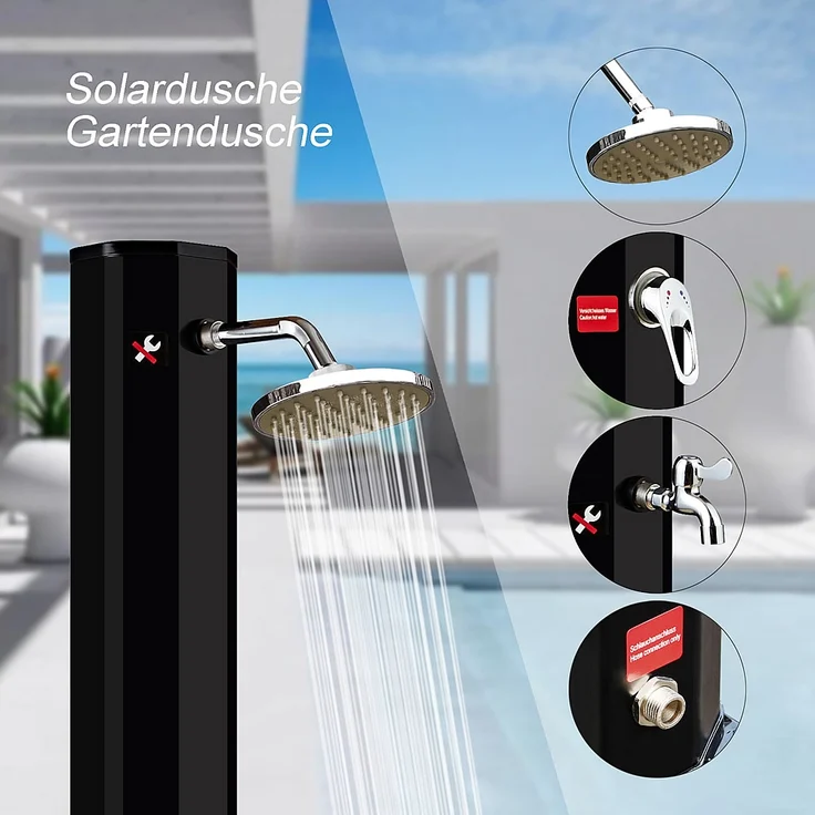 Solardusche 220 x 16,5 x 16,5 cm - Schwarz 35L Außendusche Campingdusche – Bild 3