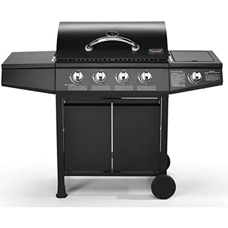 TAINO BASIC 4+1 Gasgrill mit Seitenbrenner Gasgrill 4 Brenner BBQ Grillwagen Edelstahl-Brenner Schwarz Piezozündung 126 x 103 x 50 cm – Bild 2