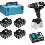 Makita DHP484T4JB Akku-Schlagbohrschrauber in schwarz 18V / 4x 5,0 Ah Akku Ladegerät im Makpac