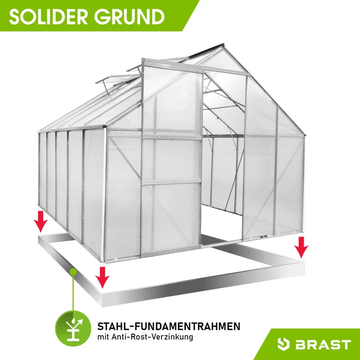 BRAST Gewächshaus Aluminium mit Fundament rostfrei geprüft 6mm Platten 310x250x205cm Silber – Bild 6