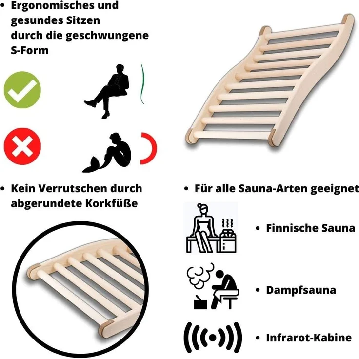Hofmeister Rückenlehne Lindenholz 51 cm Rückenstütze S-Form Kopfstütze Liege – Bild 3