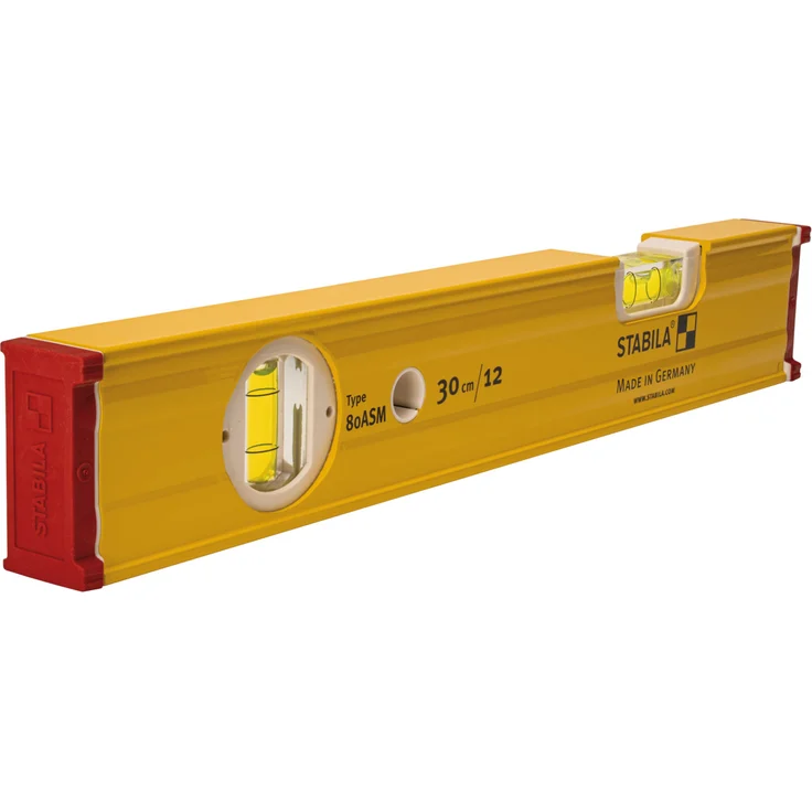 STABILA Magnet-Wasserwaage Type 80 ASM, 30 cm, verstärktes Alu-Profil, extrastarkes Seltenerd-Magnetsystem, 1 Horizontal-Libelle, 1 Vertikal-Libelle, integrierte Rutsch-Stopper, Made in Germany – Bild 1