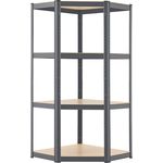 Juskys Eckregal Lageregal Corner Easy 160 x 75 x 40-75 cm, 320 kg, 4 Böden MDF Holz, Metall verzinkt, Schwerlastregal Steckregal Kellerregal Grau