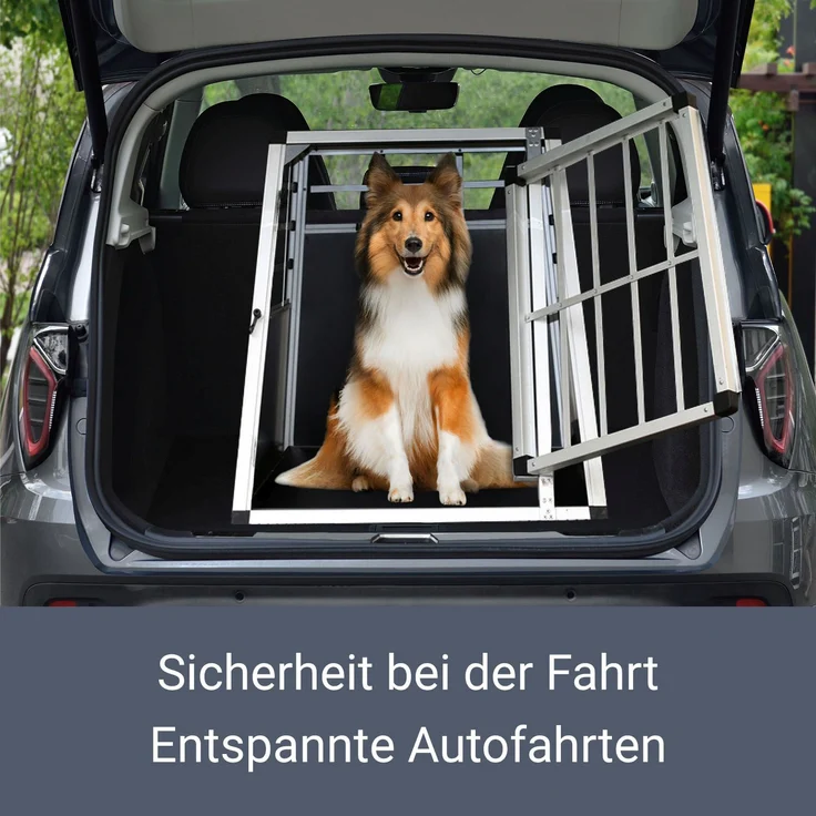 Juskys Alu Hundetransportbox L - 91 × 65 × 69 cm – Auto Hundebox robust & pflegeleicht – Gittertür verschließbar - Autotransportbox für Hunde – Bild 3