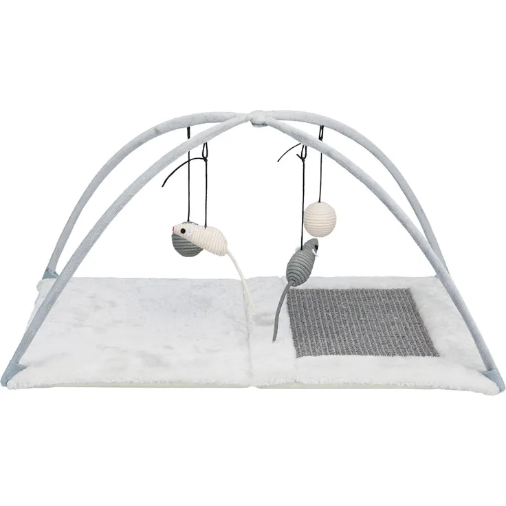 Trixie Kratzmatte mit Spielzeugen am Band - grau/lichtgrau