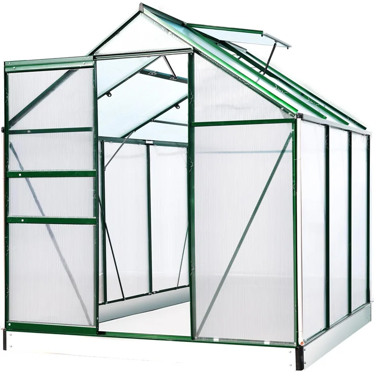 BRAST Gewächshaus Aluminium 190x190x195cm Grün mit Fundament rostfrei TÜV geprüft Alu Treibhaus Glashaus Tomatenhaus – Bild 1