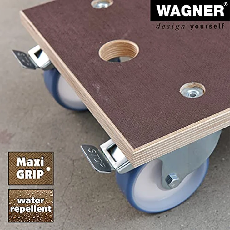 Transporthilfe MM 1341, 57,5 x 30 x 15 cm, harte Rollen Ø 100 mm, Rollenlager, 2 Bremsen, Platte FSC®, Tragkraft 500 kg – Bild 3