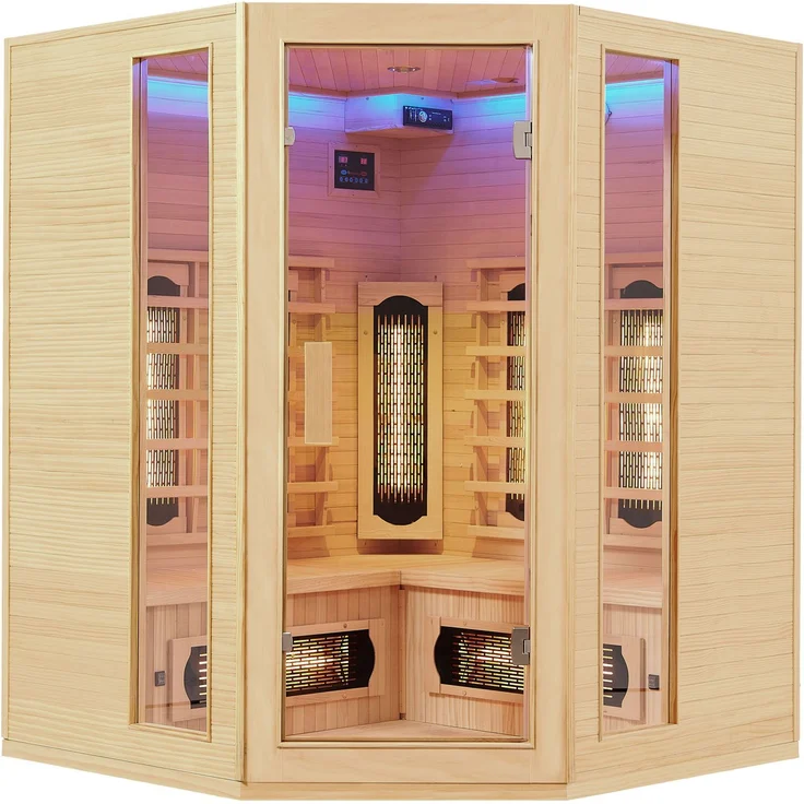 Artsauna Infrarotkabine Nyborg E150V – Vollspektrum Infrarotsauna - 4 Personen – LED-Farblicht, digitaler Steuerung – Hemlock-Holz, 150 x 150 x 190 cm – Bild 3