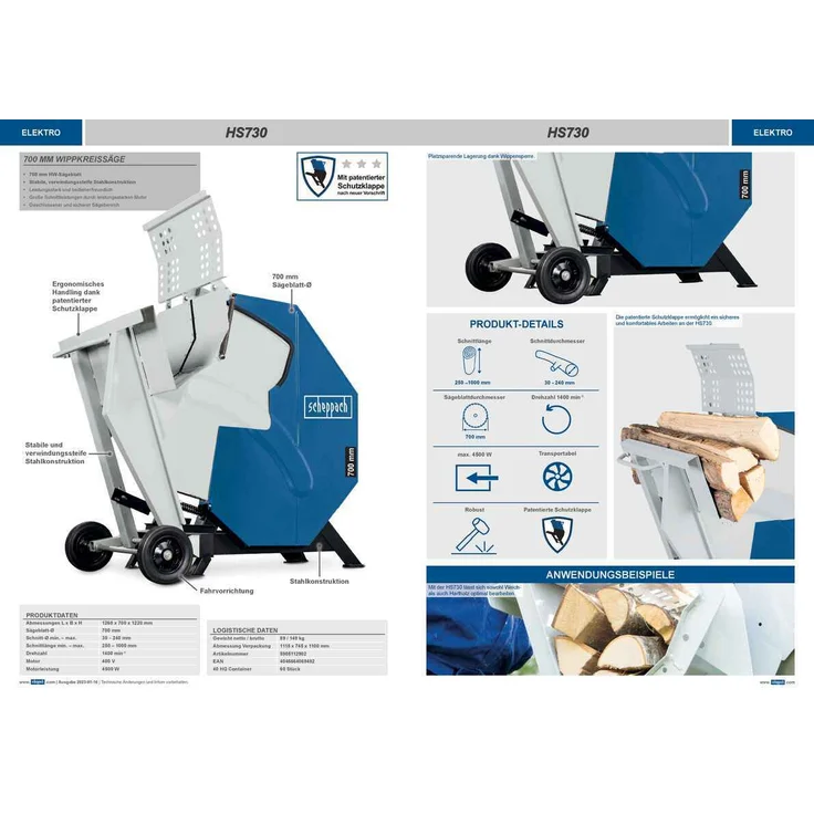 Scheppach Wippkreissäge HS730 Wippsäge Kreissäge 700mm Sägeblatt Brennholzsäge – Bild 5