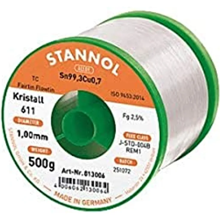 Stannol Kristall 611 Fairtin Lötzinn, bleifrei bleifrei Sn96,5Ag3Cu0,5 REM1 100g 0.7mm
