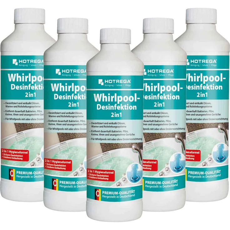 HOTREGA Whirlpool Desinfektion 2in1 500ml - Jacuzzi desinfizieren und entkalken Hot Tub Desinfektionsmittel Menge:5