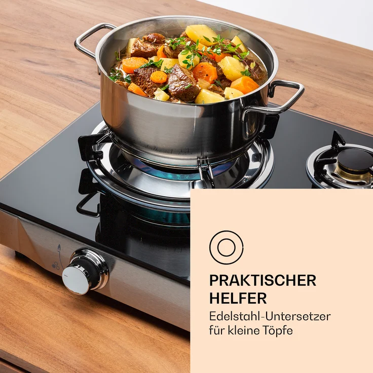 Barzona 3 Campingkocher 3 Brenner 3,4 kW & 0,75 kW & 4,3 kW Glasplatte & Edelstahlgehäuse Schwarz – Bild 4