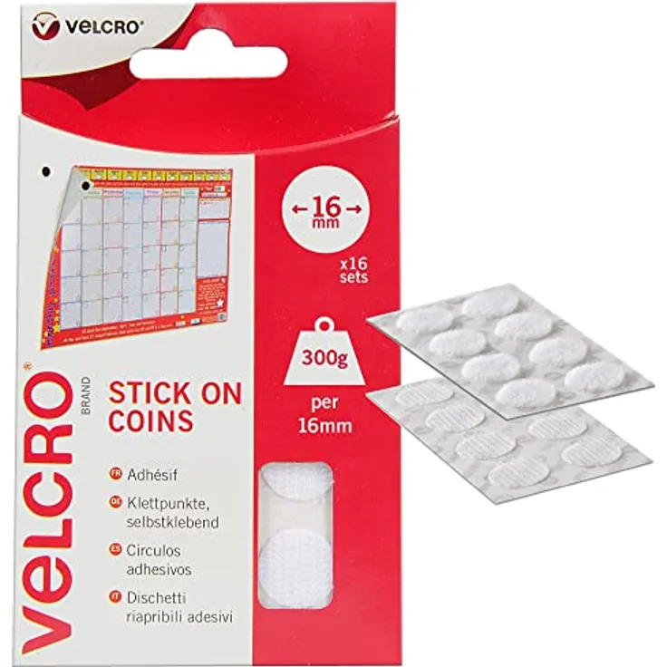 VELCRO VEL-EC60227 Klettpunkte zum Aufkleben Haft- und Flauschteil (Ø) 16mm Weiß 16 Paar
