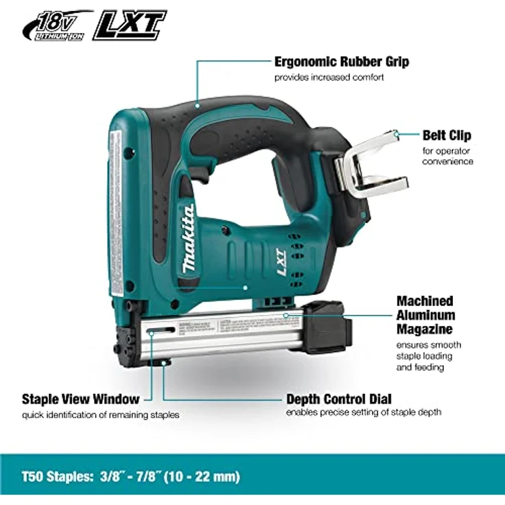 Makita DST221Z Tacker 18,0 V (ohne Akku, ohne Ladegerät), 18 V, Blau, Silber – Bild 2