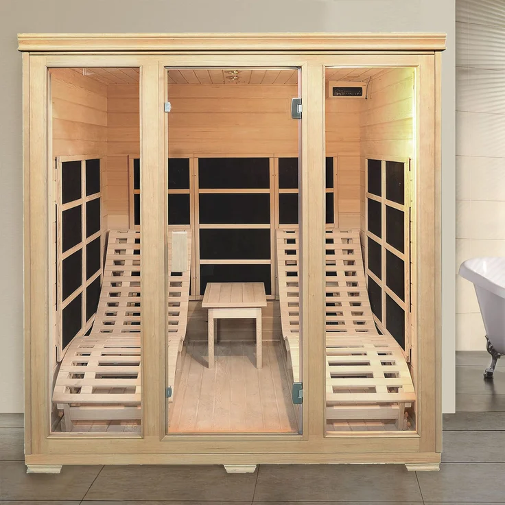 Artsauna Infrarotkabine Billund – Dual-Heizsystem Infrarotsauna - 2 Personen – LED-Farblicht, digitaler Steuerung – Hemlock-Holz, 170 x 190 x 190 cm – Bild 2