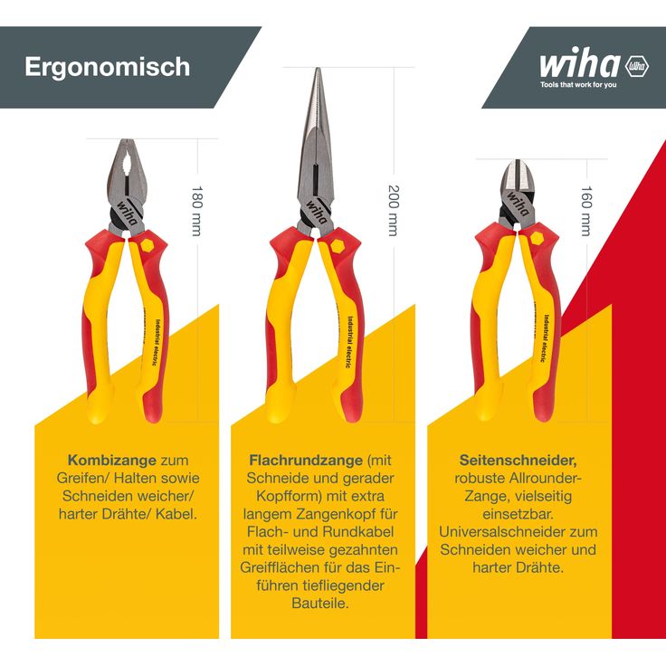 Wiha Zangen Set für Elektriker (38637) 3-tlg. I Universal Kombizange 180mm + Flachrundzange 200mm + Seitenschneider 160mm I Zangenset Elektro VDE – Bild 7