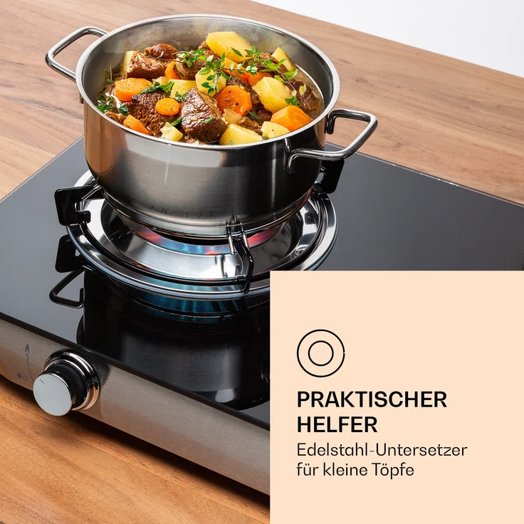 Barzona 2 Campingkocher 2 Brenner 3,4 kW & 4,3 kW Glasplatte & Edelstahlgehäuse Schwarz – Bild 4