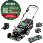 Metabo Akku Rasenmäher RM 36-18 LTX BL 46 (2x 18 Volt Li-Ion für große Flächen bis 800 m², Mulchfunktion, Schnittbreite: 46 cm, bürstenloser Motor) inkl. 2x 5,2 Ah Li-Ion Akku und Ladegerät ASC 145 Duo