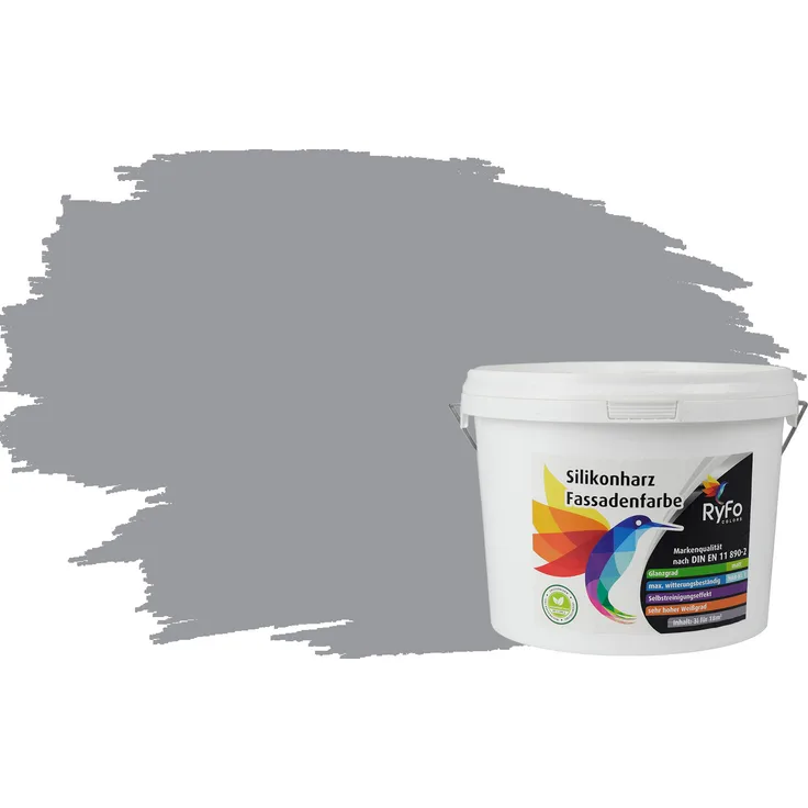 RyFo Colors Silikonharz Fassadenfarbe Lotuseffekt Trend Signalgrau 3l - bunte Fassadenfarbe, weitere Grau Farbtöne und Größen erhältlich, Deckkraft Klasse 1