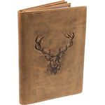Vintage Leder Ausweismappe Hirsch Prägung Jagdschein Ausweisetui Braun
