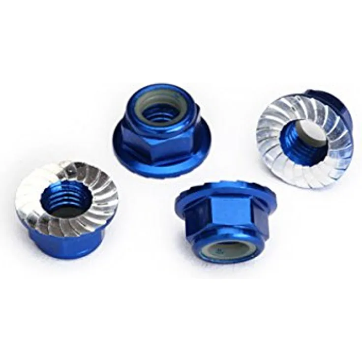 TRAXXAS Stopmutter mit Flansch 5mm Alu, verzahnt, blau (4)