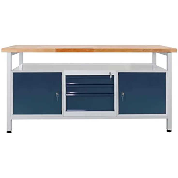 Werkbank / Werktisch 2 Türen, 2 Fachböden, 3 Schubladen, L1700xB600xH840mm