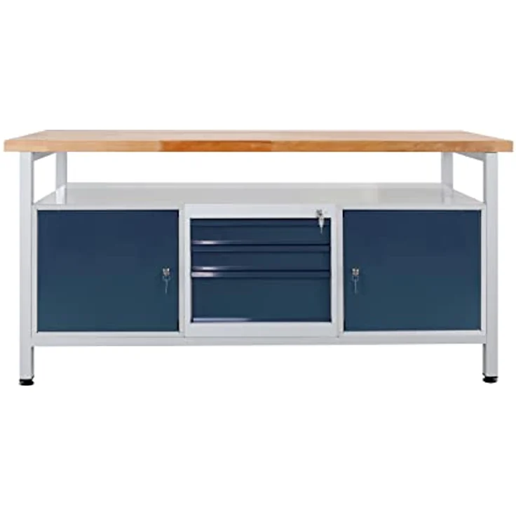 Werkbank / Werktisch 2 Türen, 2 Fachböden, 3 Schubladen, L1700xB600xH840mm – Bild 1