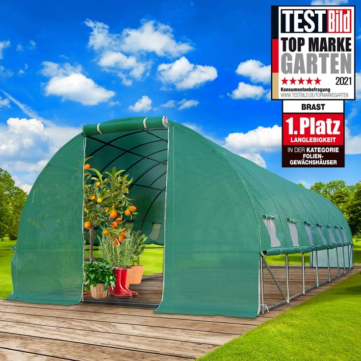 BRAST Gewächshaus Foliengewächshaus 300x600cm inkl. 4 Erdanker mit Stahlfundament aufrollbare Seitenwände schwere Qualität Folie 175g/m² – Bild 1